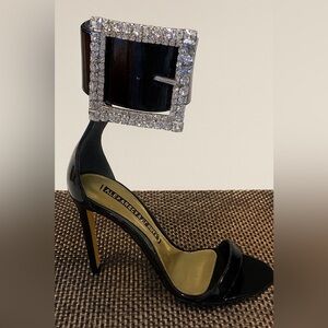 Alexandre Vauthier Black Patent Crystal Buckle Heels | Strappy Designer Sandals